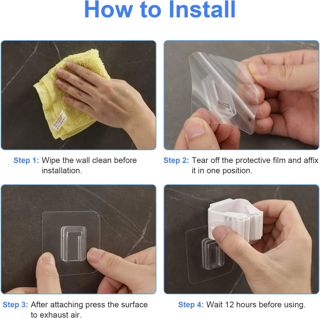 GripHold Adhesive Wall Hooks – Mop, Broom & Tool Organiser