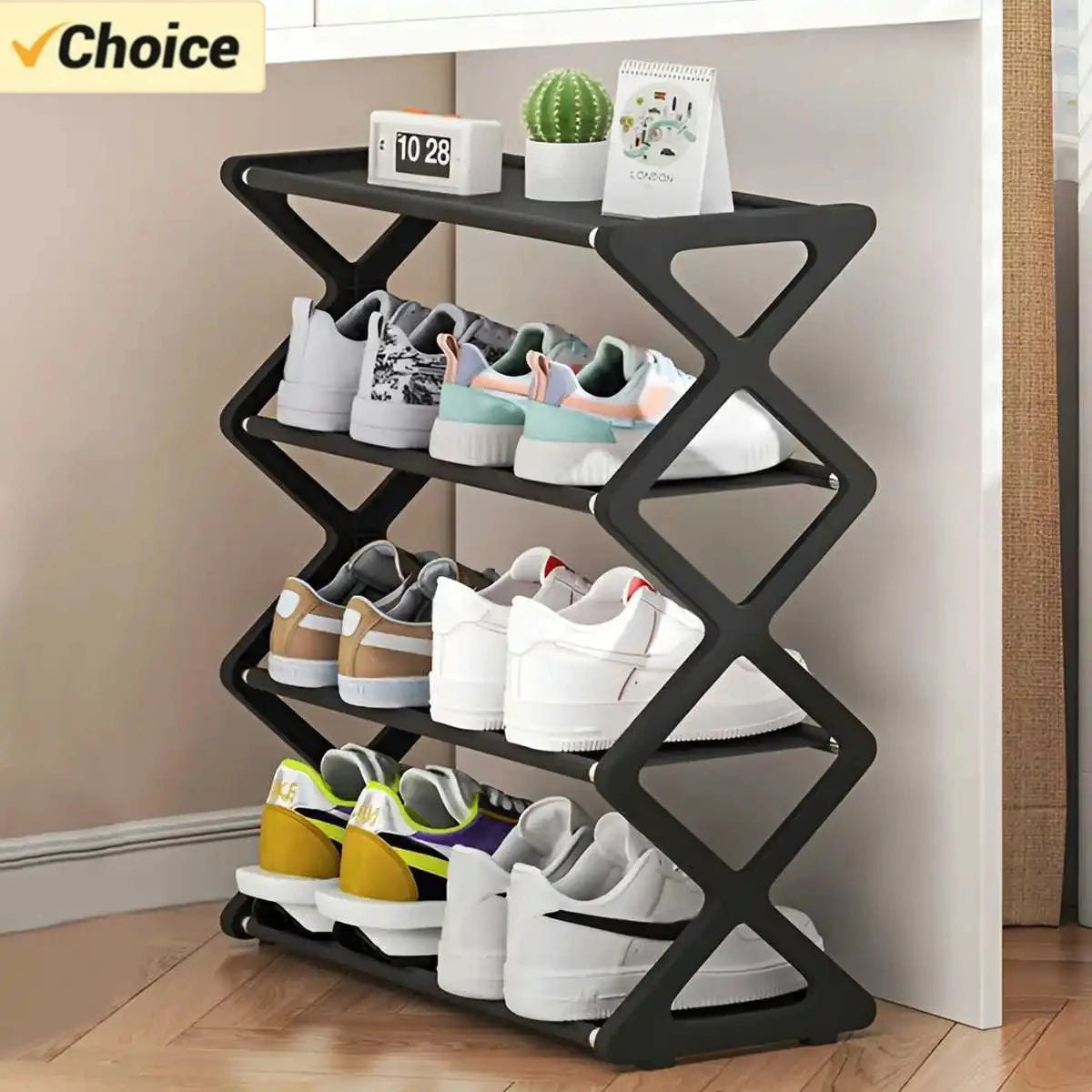 StackRight 4-Tier X-Frame Shoe Rack with Dustproof Covers